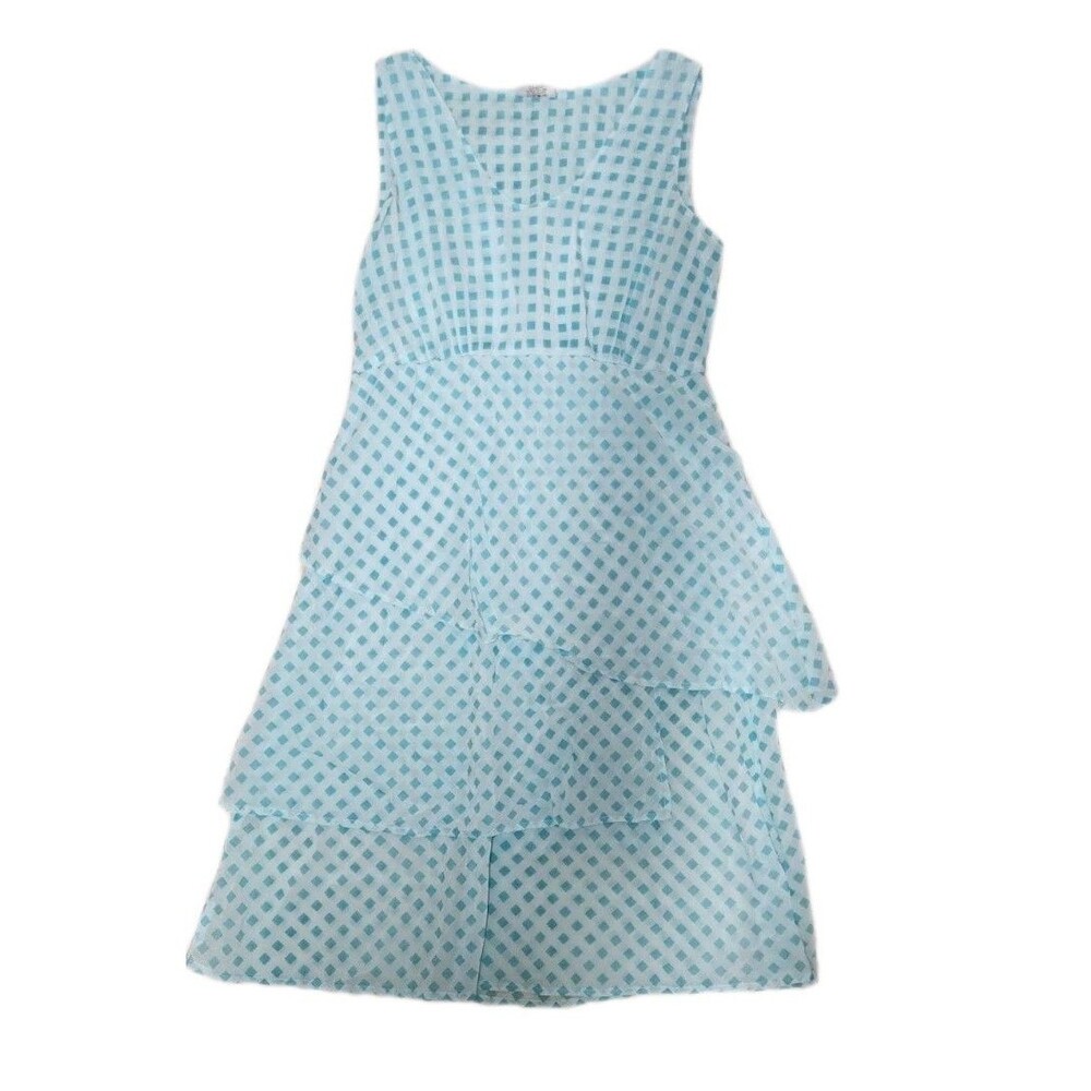 CLICK by Color Me Cotton USA Pale Mint Blue Check-Small Rayon Tiered Dress